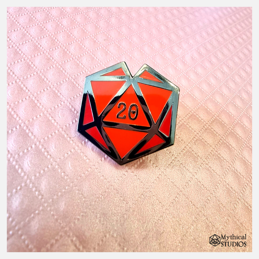 d20 heart pin