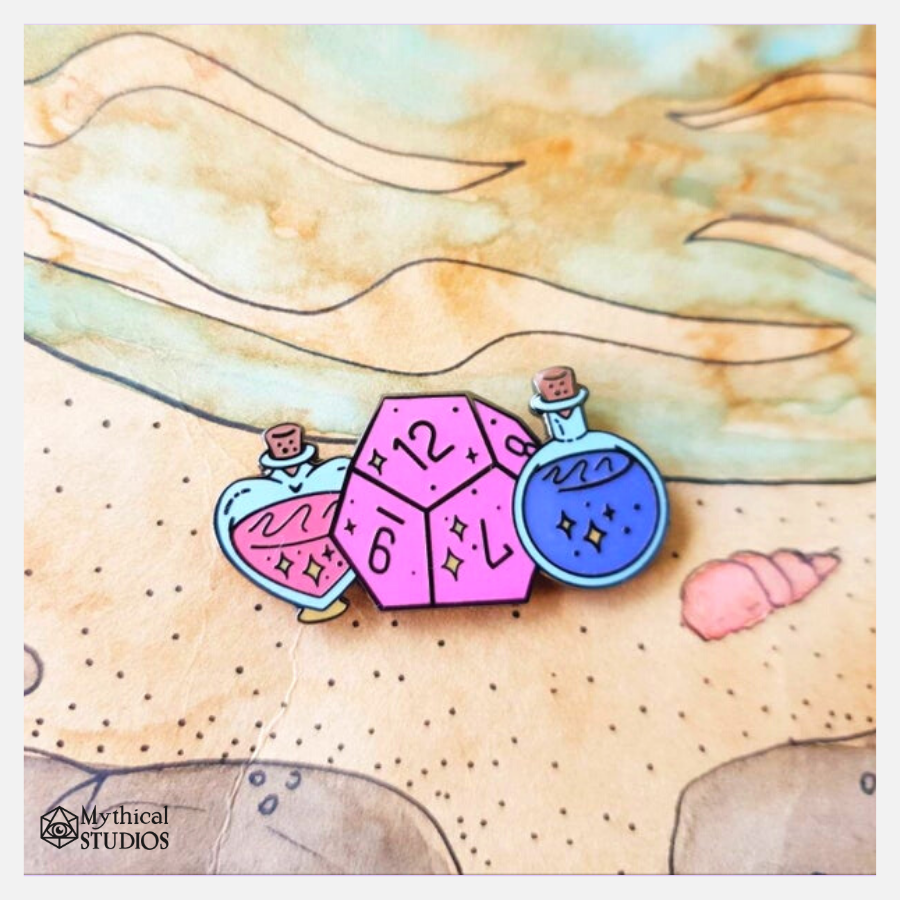 d12 dice & potions enamel pin!