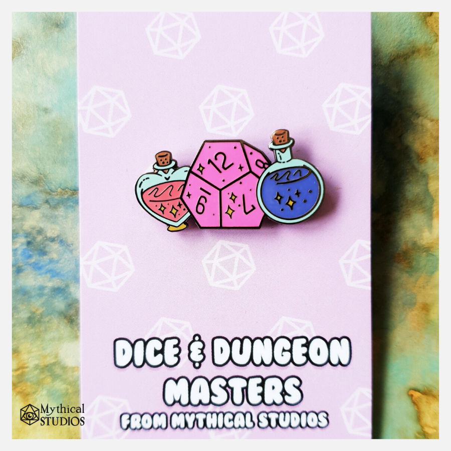 d12 dice & potions enamel pin!