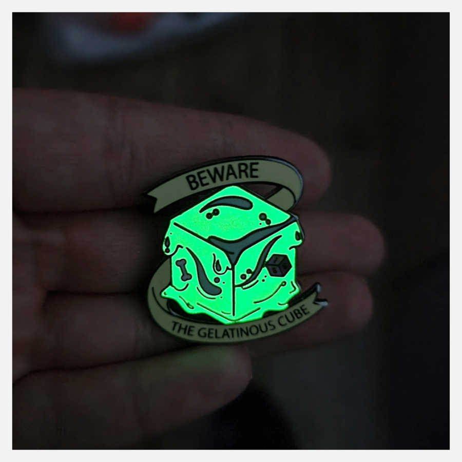 ⋆glow-in-the-dark⋆ gelatinous cube pin!!!