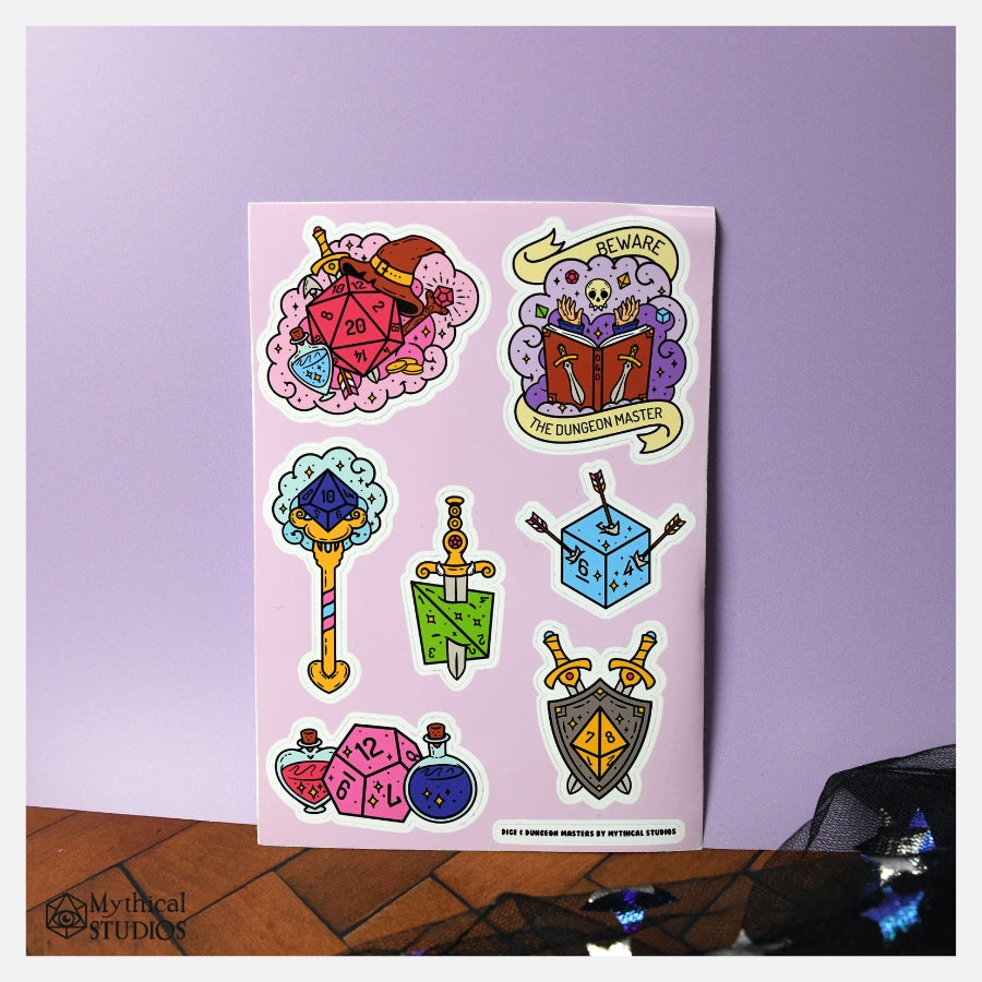 dice & dungeons weapon sticker sheet