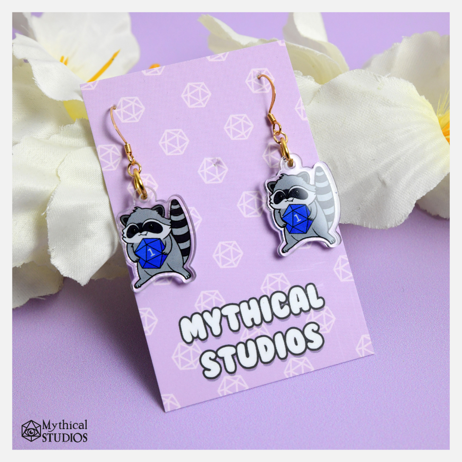 crittercal racoon acrylic earrings