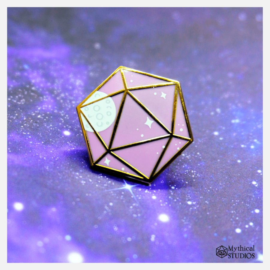 mystic moon d20, galaxy pin