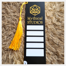 Load image into Gallery viewer, gold foiled mystical dice bookmark with tassel
