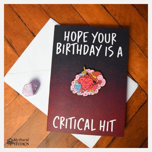 critical hit enamel pin birthday card