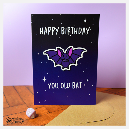 old bat & sticker birthday card