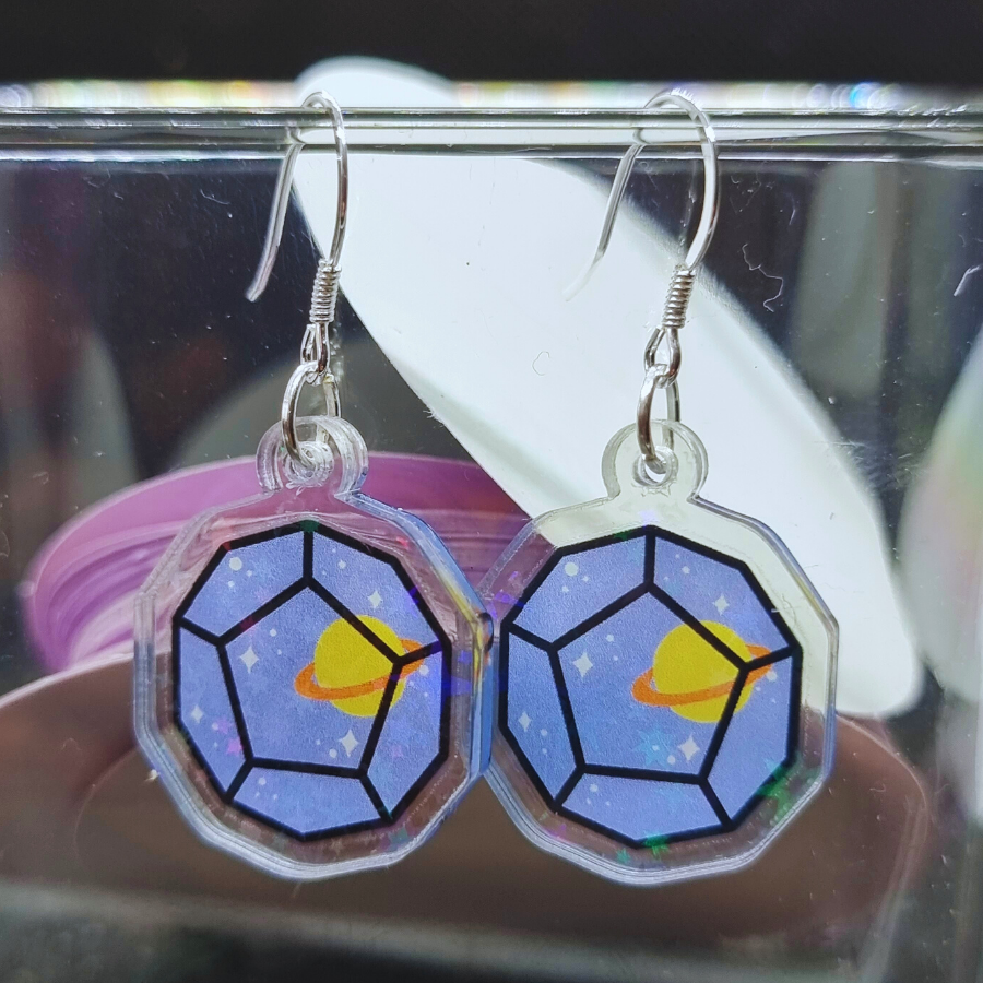 d12 galaxy holographic acrylic earrings