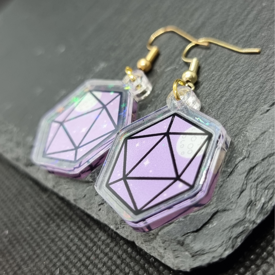 d20 galaxy holographic acrylic earrings